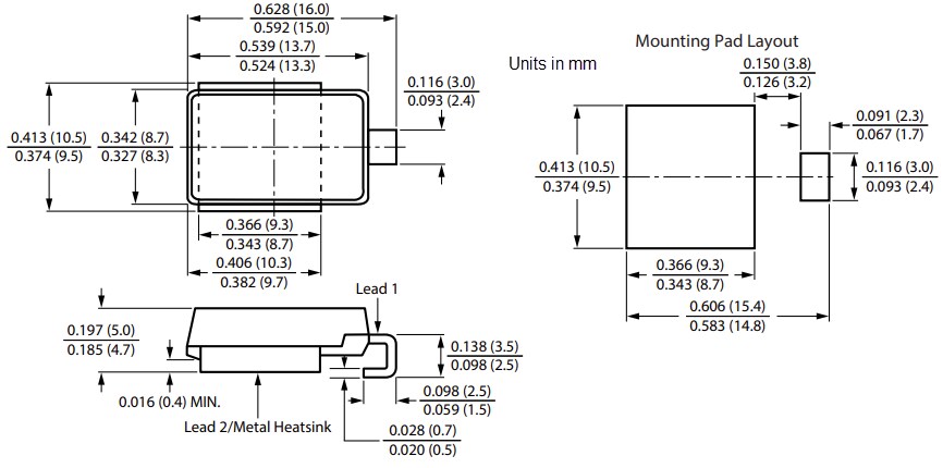 Mechanical Drawing - Vishay General Semiconductor SE30124 Surface-Mount High Voltage Rectifiers